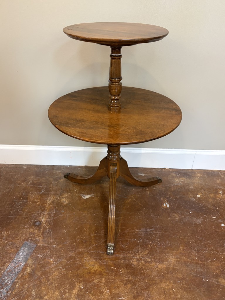 Walnut Two Tier Round Side Table/Dumbwaiter/Plant Stand Walnut Two Tier Round Side Table/Dumbwaiter/Plant Stand