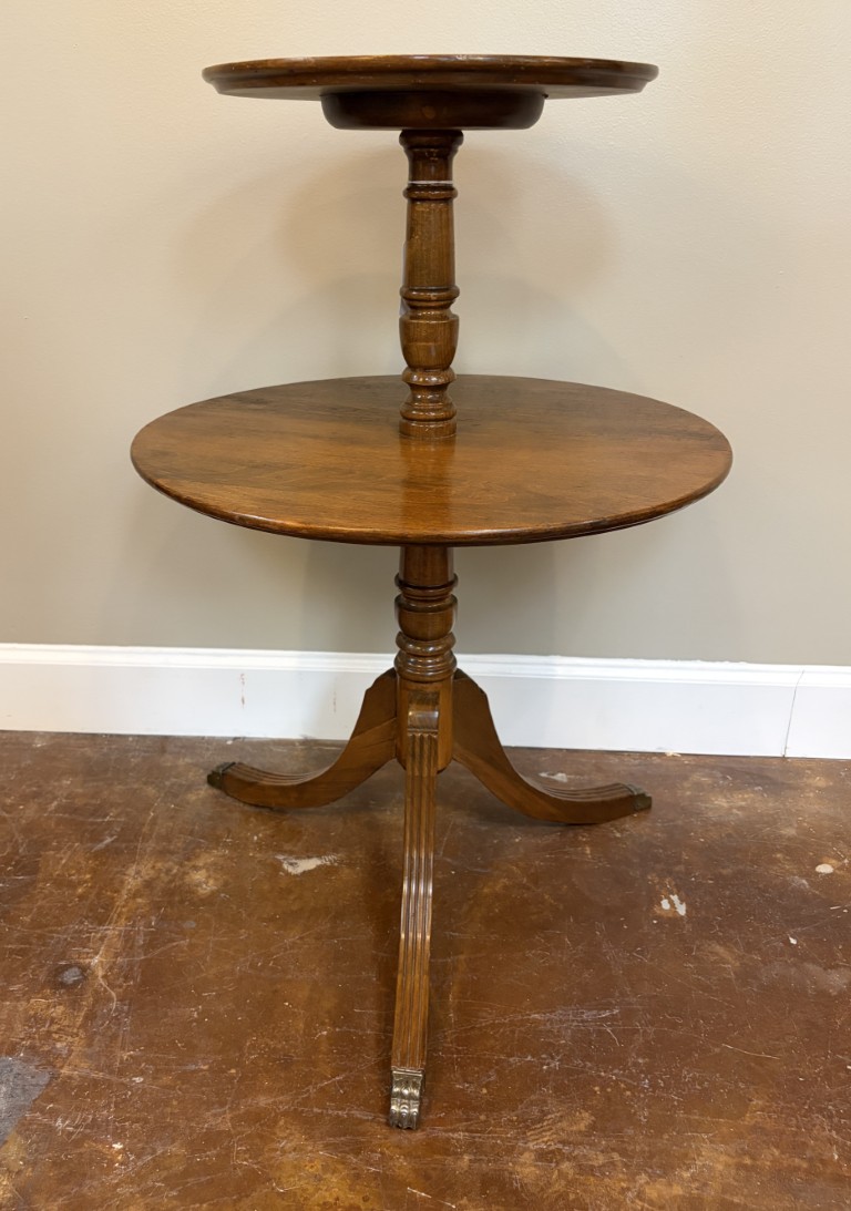 Walnut Two Tier Round Side Table/Dumbwaiter/Plant Stand Walnut Two Tier Round Side Table/Dumbwaiter/Plant Stand