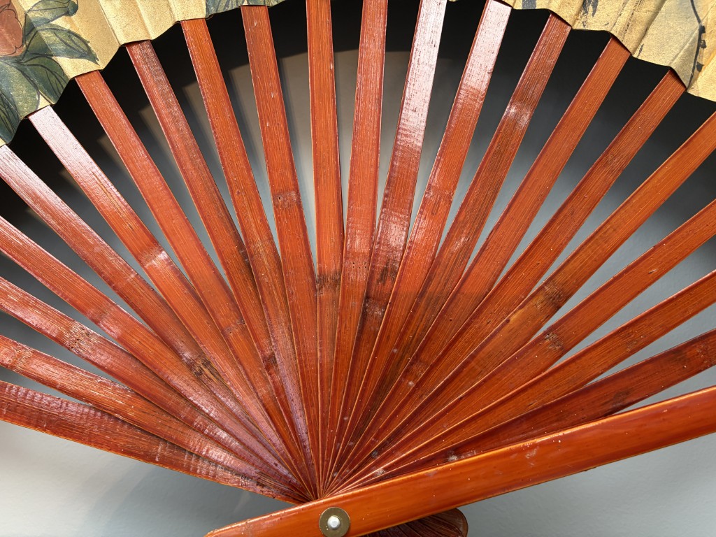 Large Hand Painted Rice Paper Asian Fan with Bamboo Frame Large Hand Painted Rice Paper Asian Fan with Bamboo Frame