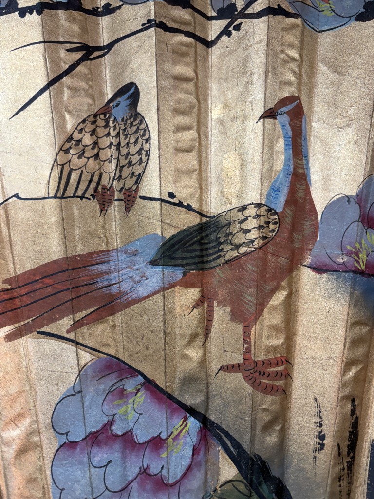 Large Hand Painted Rice Paper Asian Fan with Bamboo Frame Large Hand Painted Rice Paper Asian Fan with Bamboo Frame