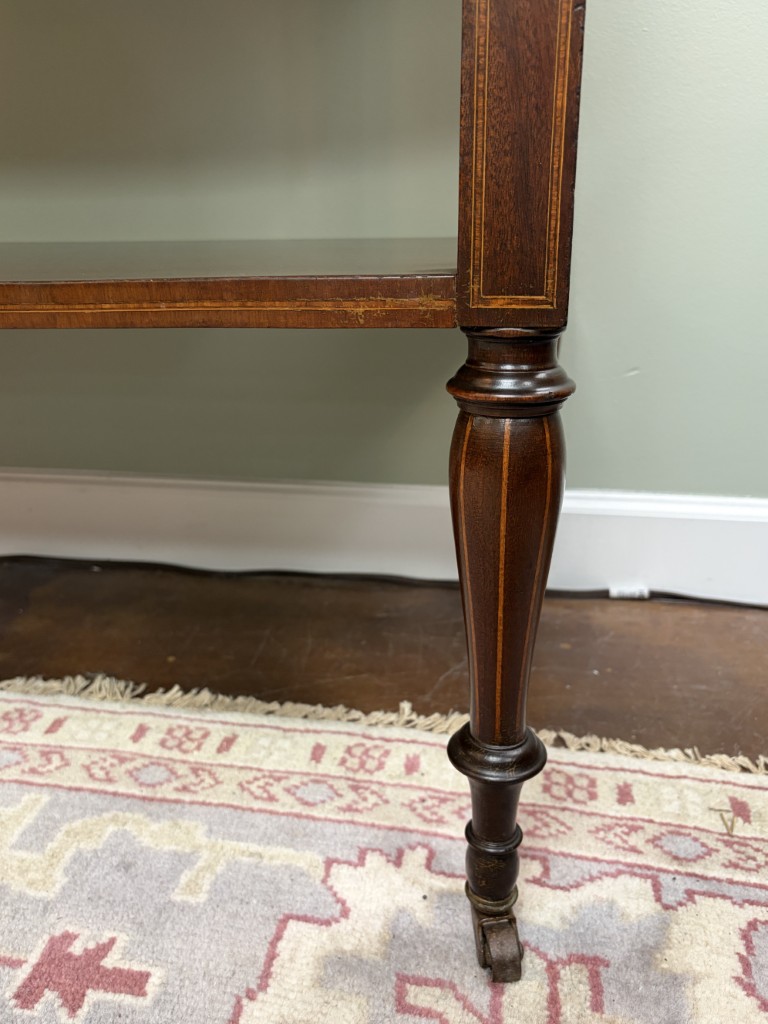 Adams Style Two Drawer Bow Front Mahogany Server with Inlay Adams Style Two Drawer Bow Front Mahogany Server with Inlay
