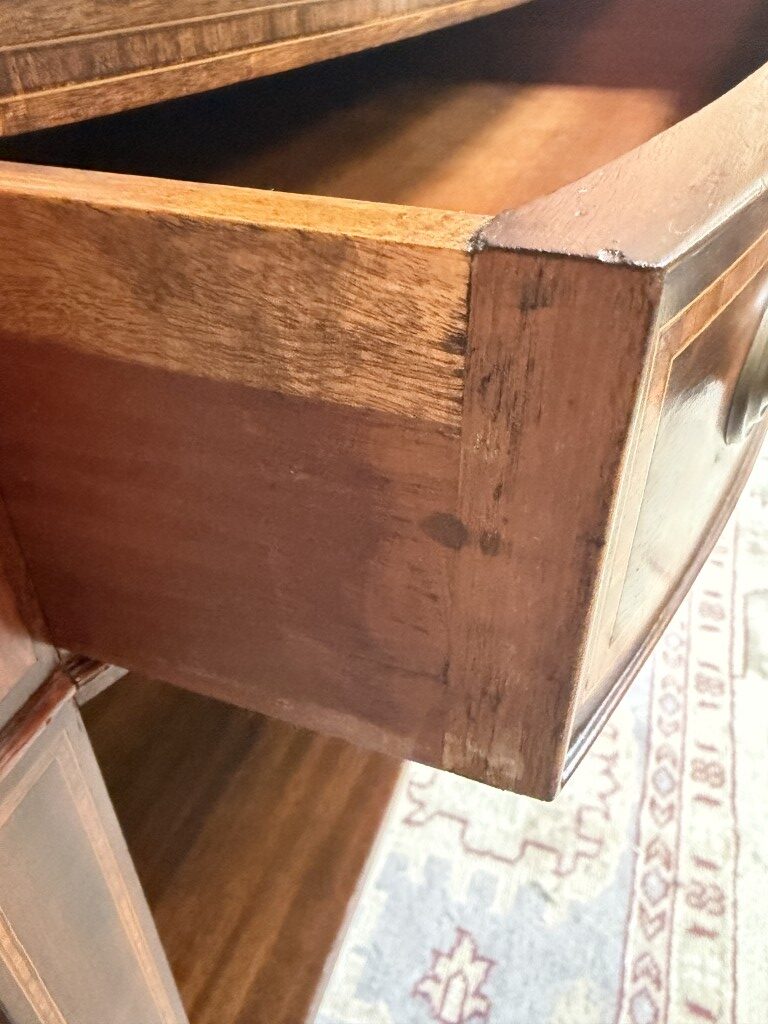Adams Style Two Drawer Bow Front Mahogany Server with Inlay Adams Style Two Drawer Bow Front Mahogany Server with Inlay