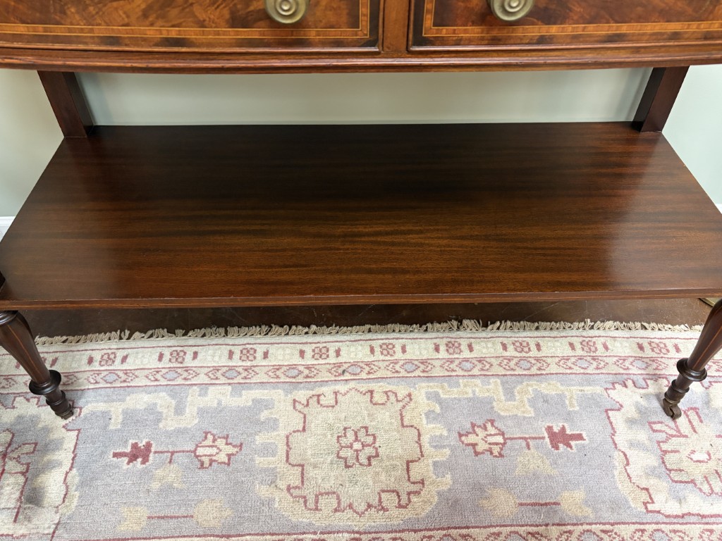 Adams Style Two Drawer Bow Front Mahogany Server with Inlay Adams Style Two Drawer Bow Front Mahogany Server with Inlay
