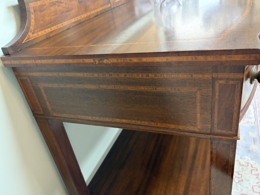Adams Style Two Drawer Bow Front Mahogany Server with Inlay Adams Style Two Drawer Bow Front Mahogany Server with Inlay