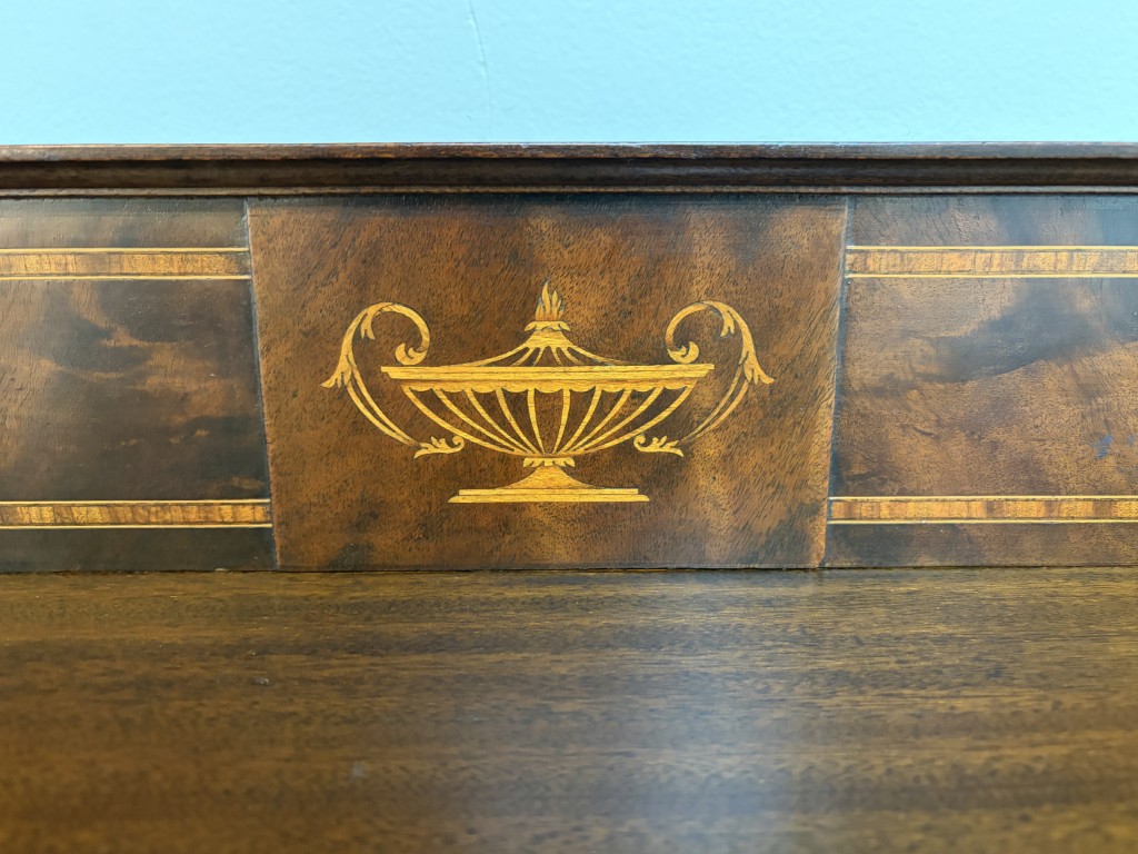 Adams Style Two Drawer Bow Front Mahogany Server with Inlay Adams Style Two Drawer Bow Front Mahogany Server with Inlay