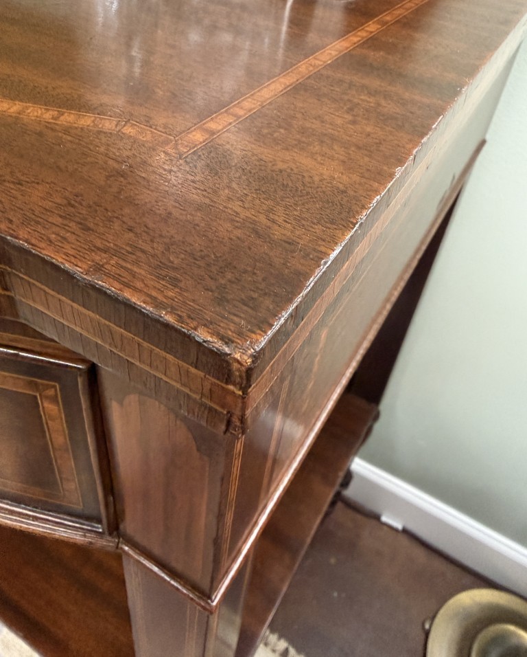 Adams Style Two Drawer Bow Front Mahogany Server with Inlay Adams Style Two Drawer Bow Front Mahogany Server with Inlay