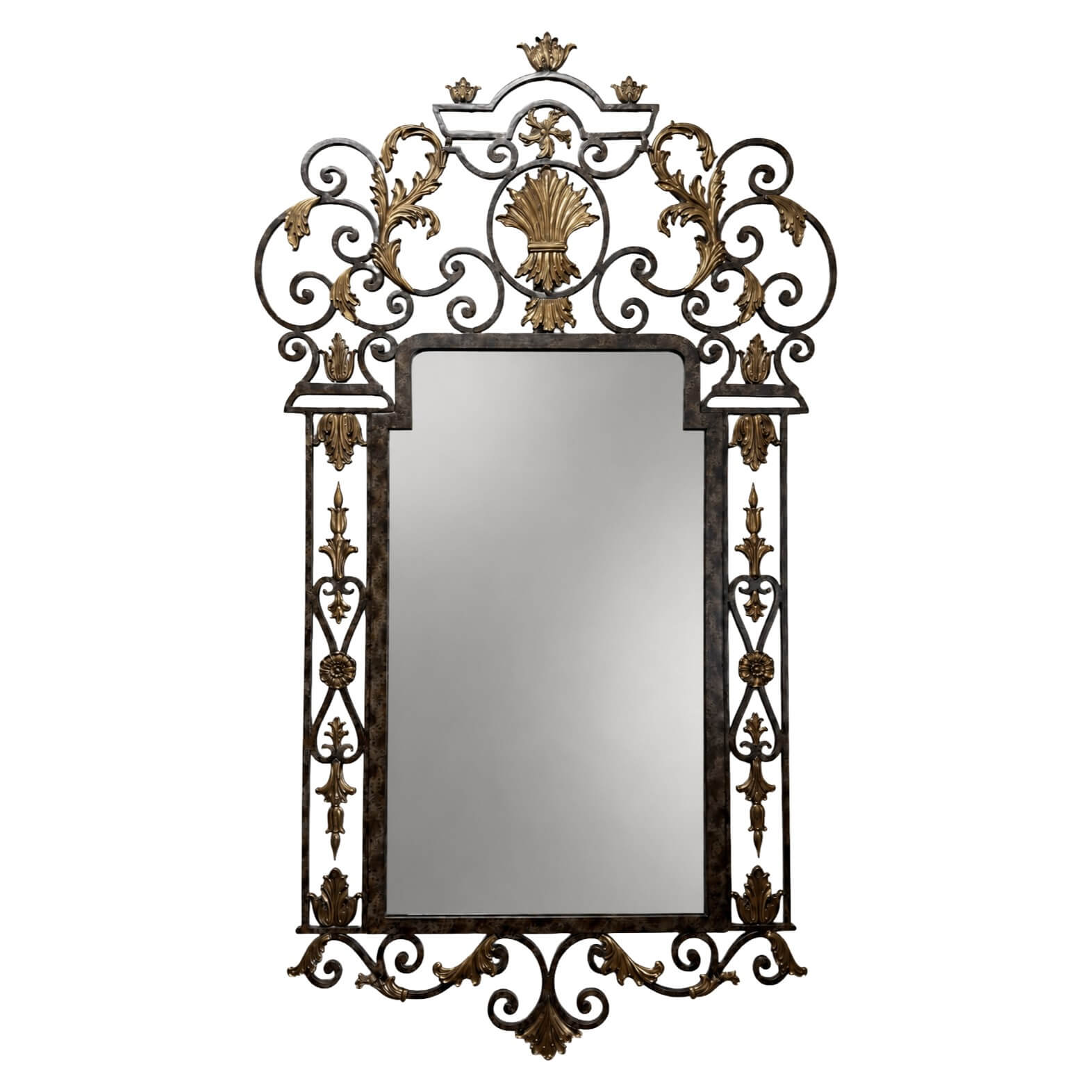 La Barge Large Gilt Bronze & Scrolled Wrought Iron Wall Mirror