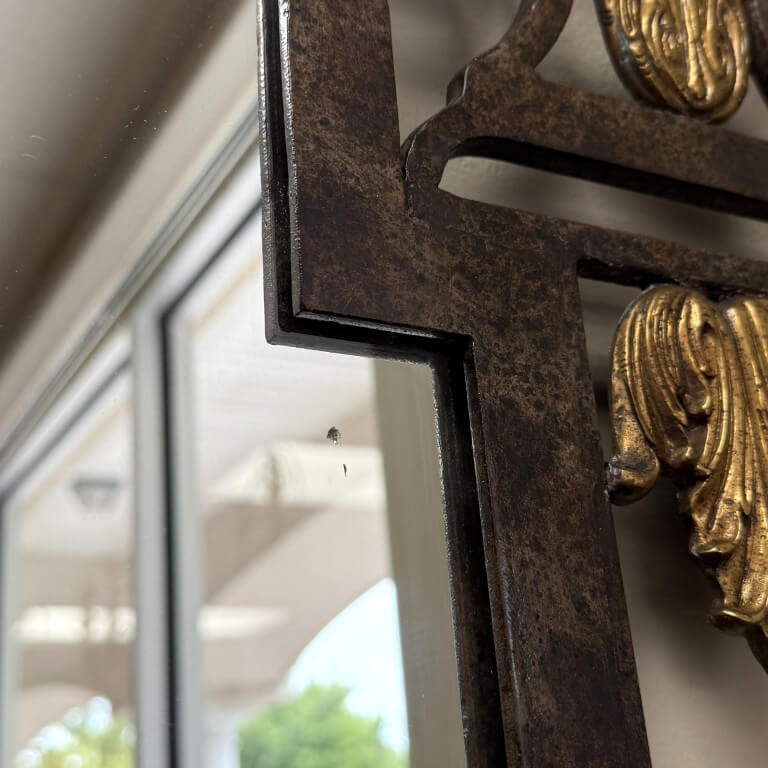 La Barge Large Gilt Bronze & Scrolled Wrought Iron Wall Mirror La Barge Large Gilt Bronze & Scrolled Wrought Iron Wall Mirror