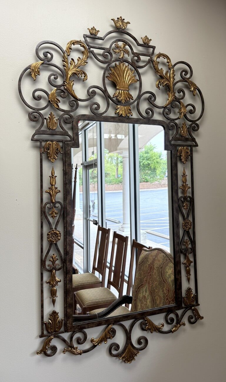 La Barge Large Gilt Bronze & Scrolled Wrought Iron Wall Mirror La Barge Large Gilt Bronze & Scrolled Wrought Iron Wall Mirror