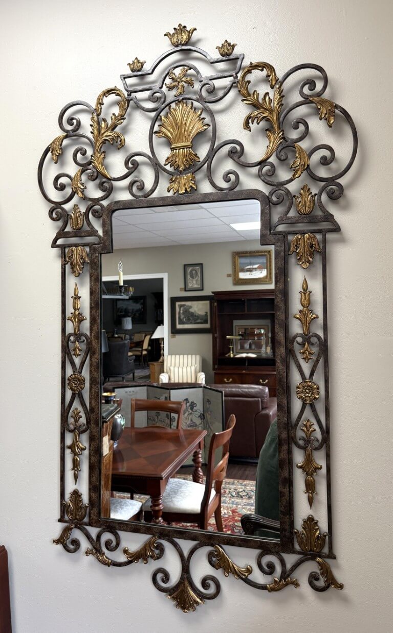 La Barge Large Gilt Bronze & Scrolled Wrought Iron Wall Mirror La Barge Large Gilt Bronze & Scrolled Wrought Iron Wall Mirror