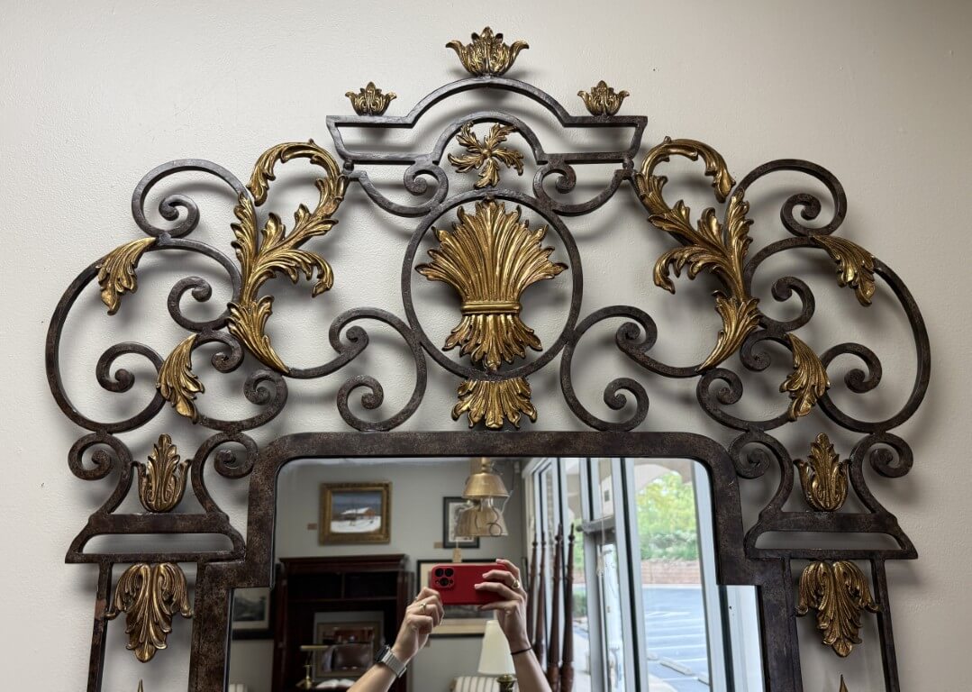 La Barge Large Gilt Bronze & Scrolled Wrought Iron Wall Mirror La Barge Large Gilt Bronze & Scrolled Wrought Iron Wall Mirror