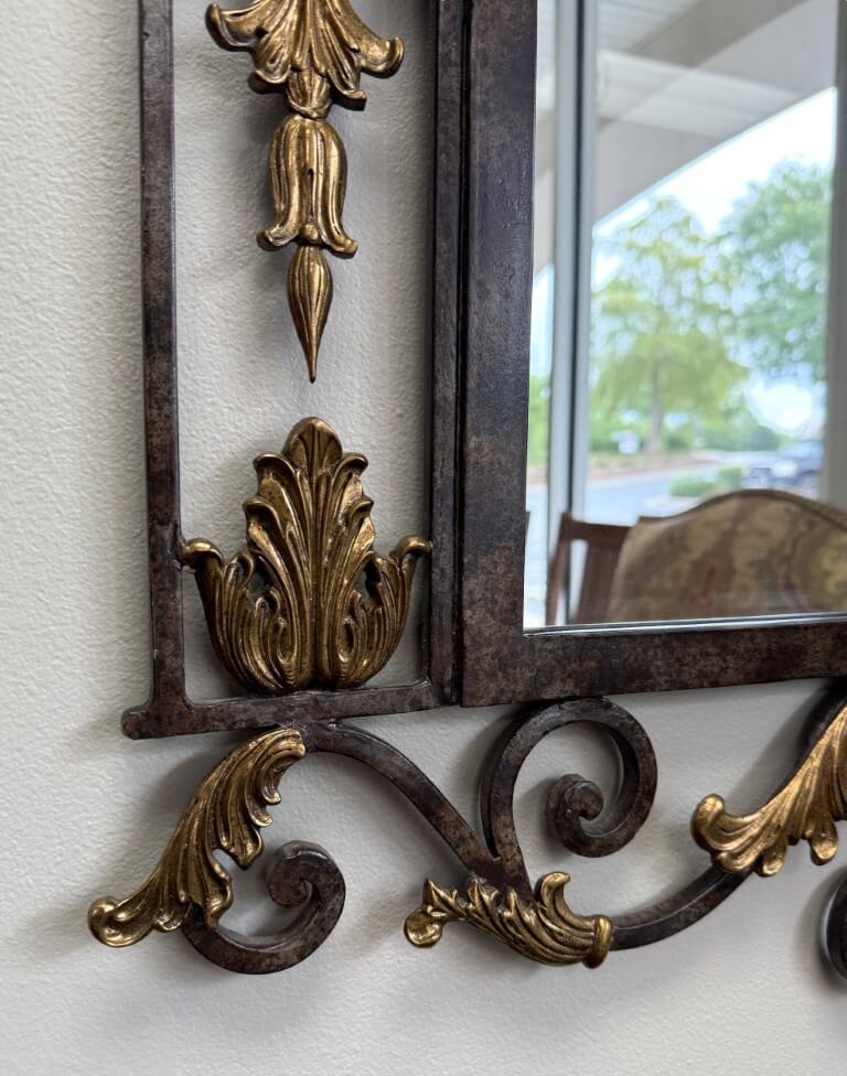 La Barge Large Gilt Bronze & Scrolled Wrought Iron Wall Mirror La Barge Large Gilt Bronze & Scrolled Wrought Iron Wall Mirror