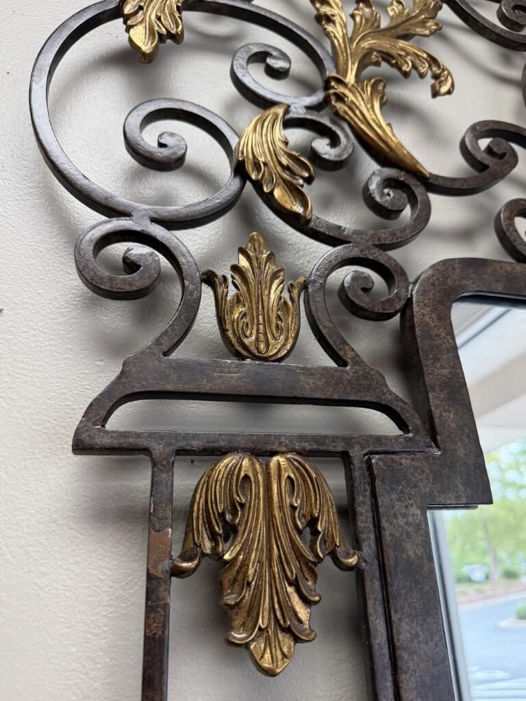 La Barge Large Gilt Bronze & Scrolled Wrought Iron Wall Mirror La Barge Large Gilt Bronze & Scrolled Wrought Iron Wall Mirror