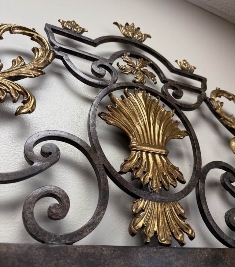 La Barge Large Gilt Bronze & Scrolled Wrought Iron Wall Mirror La Barge Large Gilt Bronze & Scrolled Wrought Iron Wall Mirror