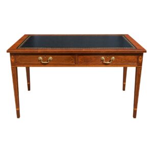 Mahogany Desk with Two Drawers, Inlay and Tooled Leather Top