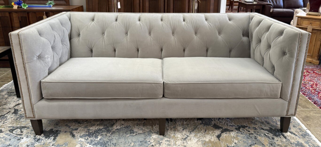 Stickley Greige Upholstered and Tufted Draper Sofa Stickley Greige Upholstered and Tufted Draper Sofa