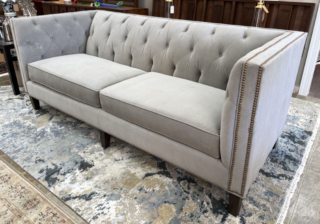 Stickley Greige Upholstered and Tufted Draper Sofa Stickley Greige Upholstered and Tufted Draper Sofa