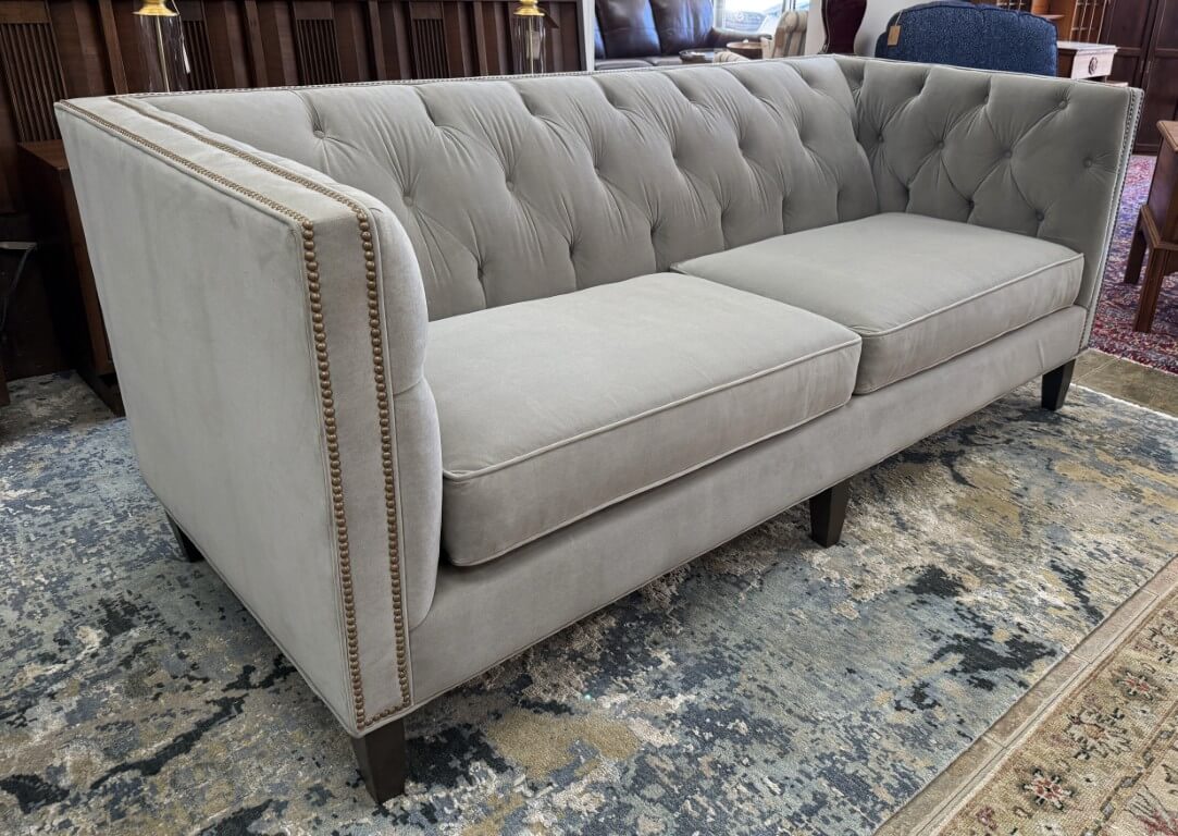 Stickley Greige Upholstered and Tufted Draper Sofa Stickley Greige Upholstered and Tufted Draper Sofa