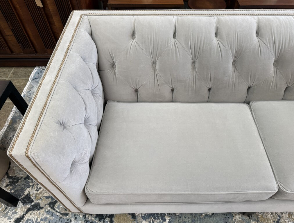 Stickley Greige Upholstered and Tufted Draper Sofa Stickley Greige Upholstered and Tufted Draper Sofa