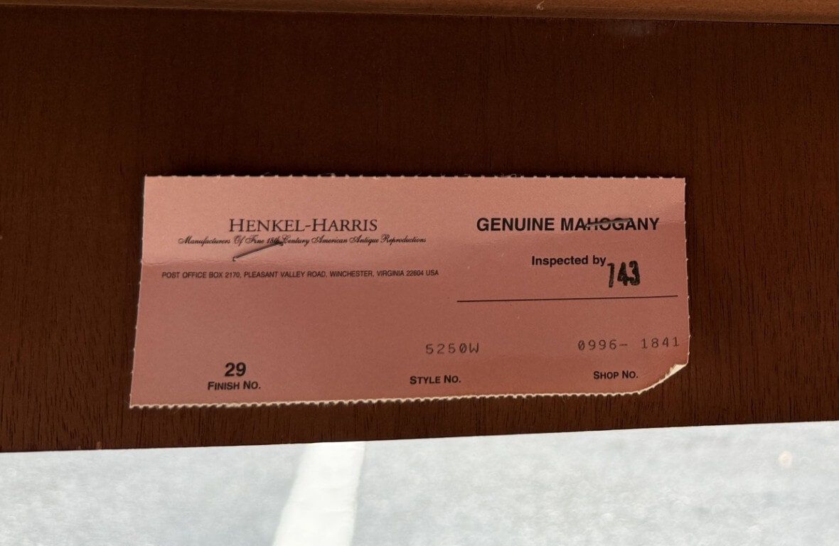 Henkel Harris Georgian Cocktail Table Model No. 5250W Henkel Harris Georgian Cocktail Table Model No. 5250W