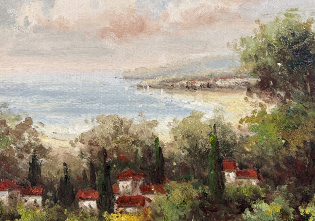 Original Oil on Canvas of Poppy Field by Coastal Village Original Oil on Canvas of Poppy Field by Coastal Village