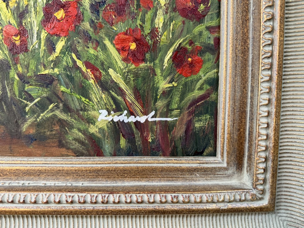 Original Oil on Canvas of Poppy Field by Coastal Village Original Oil on Canvas of Poppy Field by Coastal Village