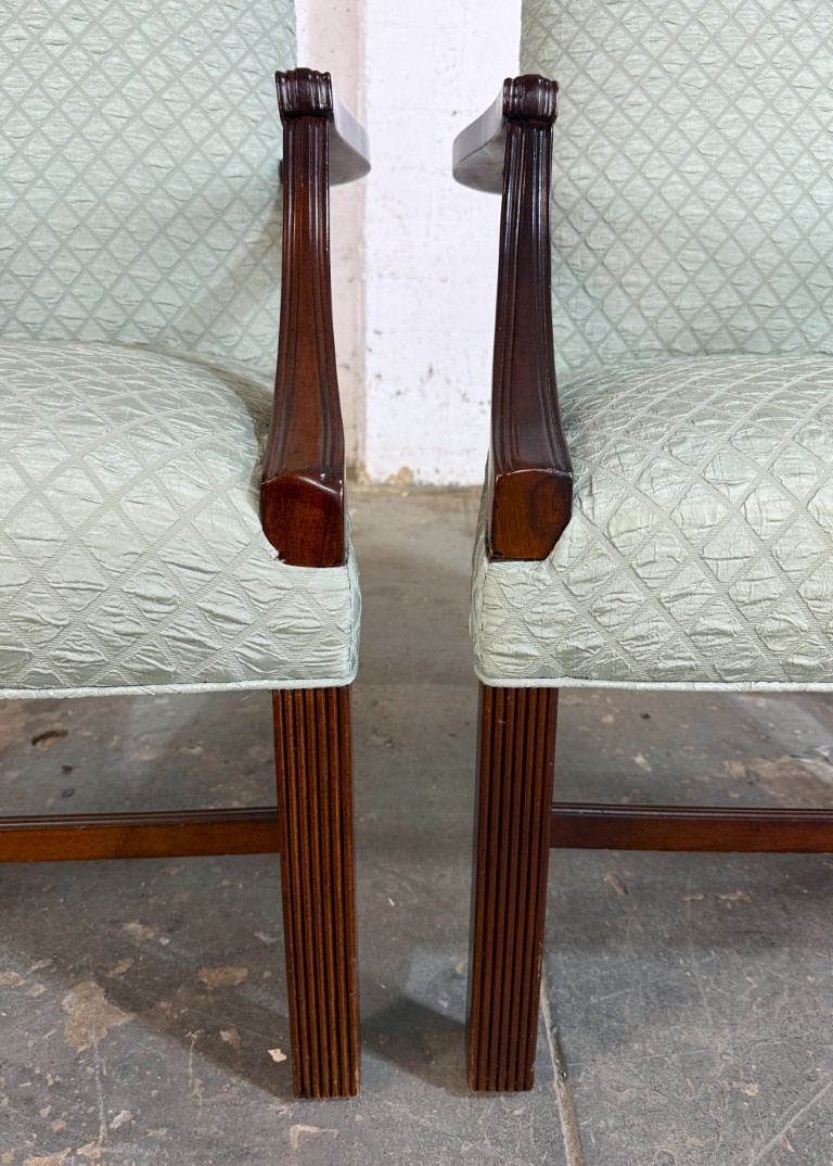 Pair of Textured Sea-Foam Green Upholstered Arm Chairs Pair of Textured Sea-Foam Green Upholstered Arm Chairs
