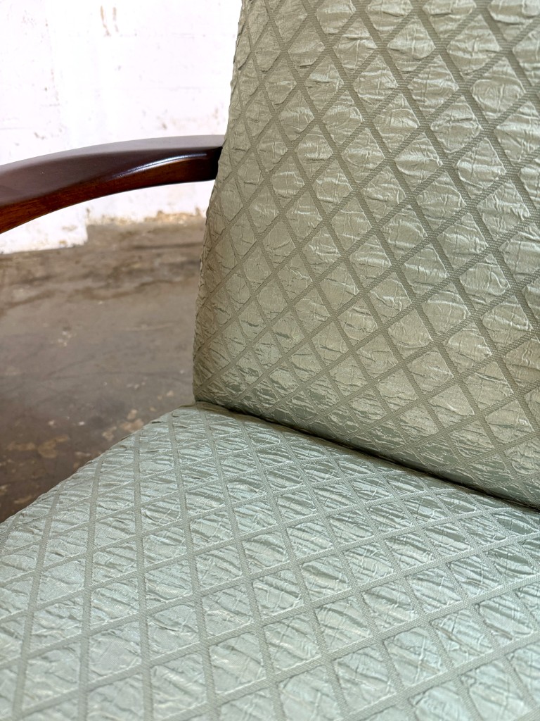 Pair of Textured Sea-Foam Green Upholstered Arm Chairs Pair of Textured Sea-Foam Green Upholstered Arm Chairs