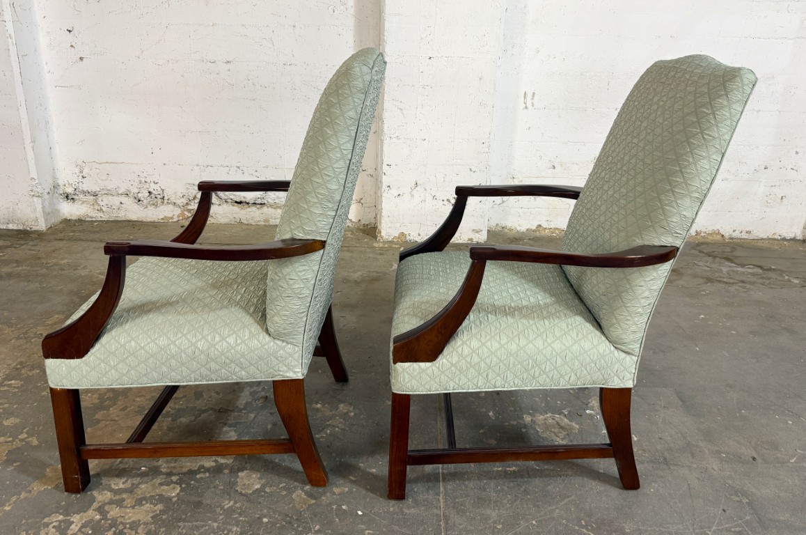 Pair of Textured Sea-Foam Green Upholstered Arm Chairs Pair of Textured Sea-Foam Green Upholstered Arm Chairs