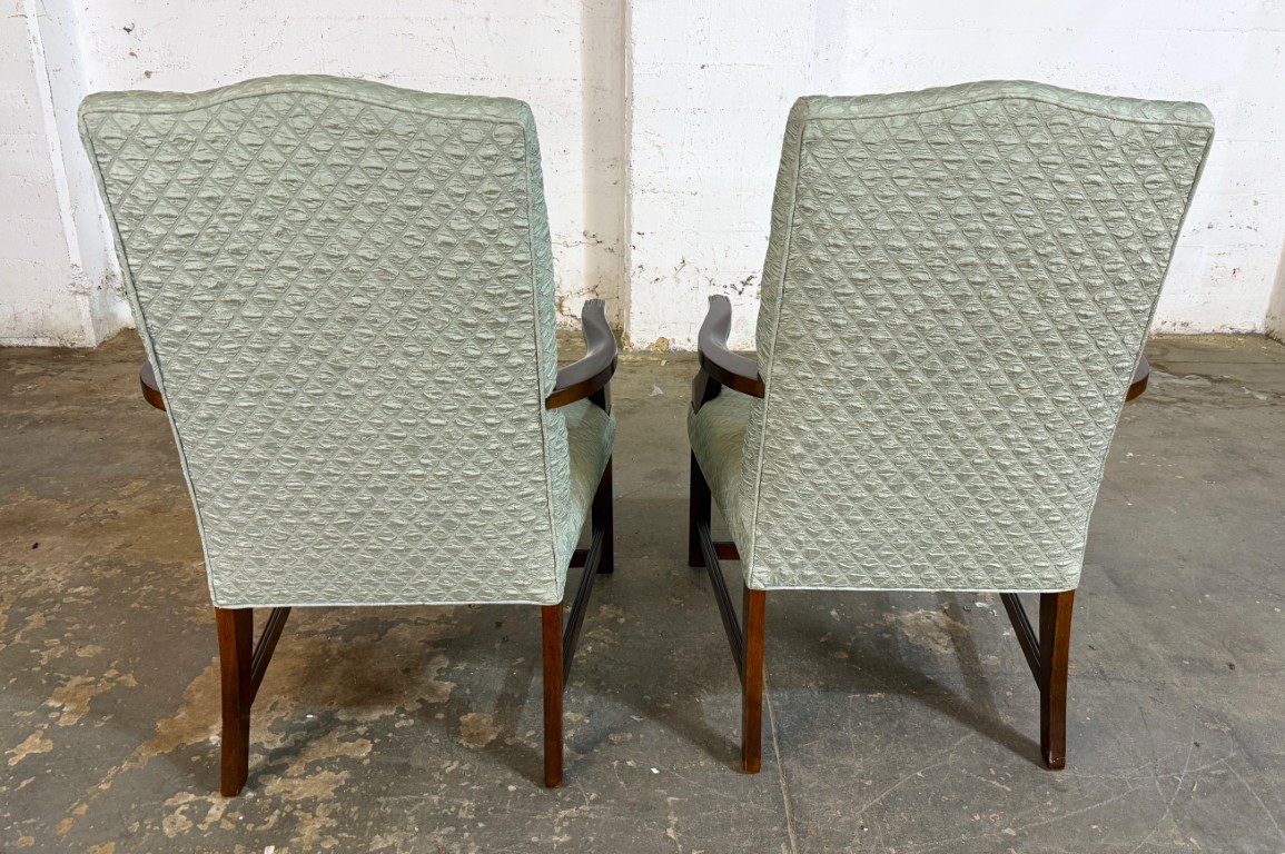 Pair of Textured Sea-Foam Green Upholstered Arm Chairs Pair of Textured Sea-Foam Green Upholstered Arm Chairs
