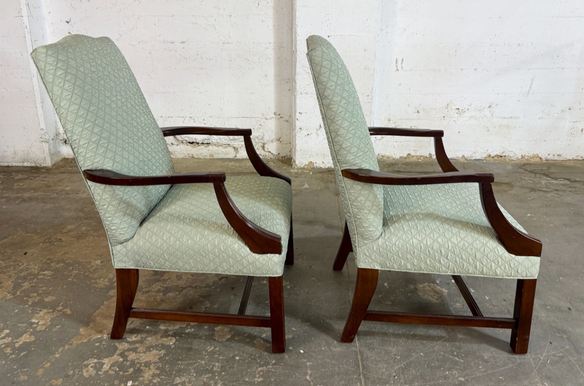 Pair of Textured Sea-Foam Green Upholstered Arm Chairs Pair of Textured Sea-Foam Green Upholstered Arm Chairs