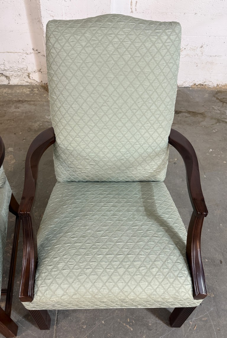 Pair of Textured Sea-Foam Green Upholstered Arm Chairs Pair of Textured Sea-Foam Green Upholstered Arm Chairs