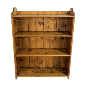 Antique Rustic Pine Open Bookcase with Plank Back