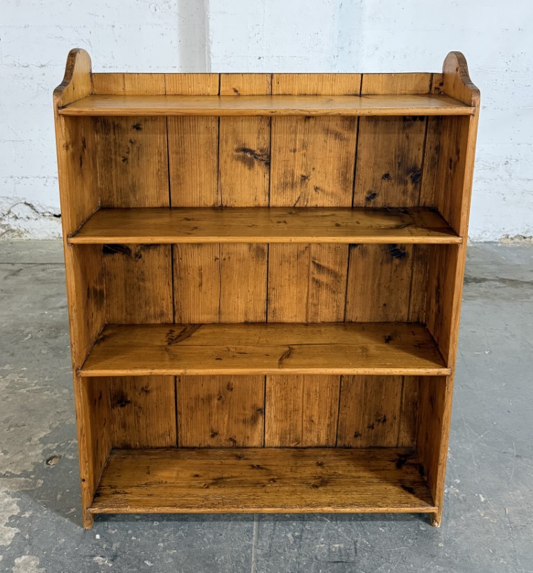 Antique Rustic Pine Open Bookcase with Plank Back Antique Rustic Pine Open Bookcase with Plank Back