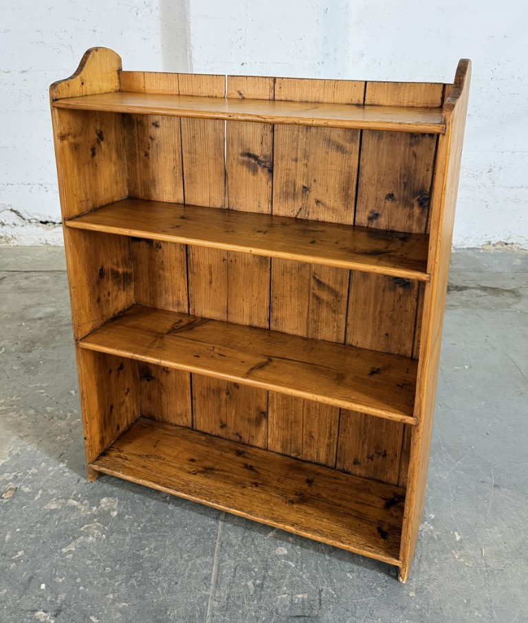 Antique Rustic Pine Open Bookcase with Plank Back Antique Rustic Pine Open Bookcase with Plank Back