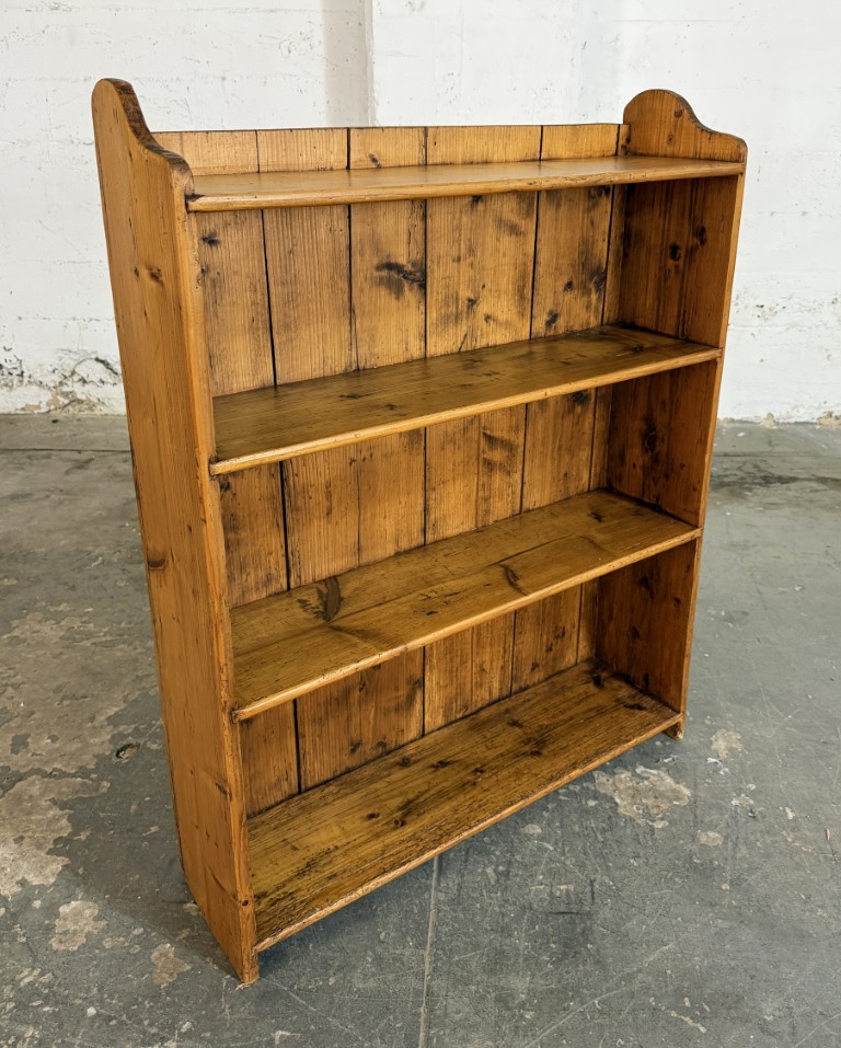Antique Rustic Pine Open Bookcase with Plank Back Antique Rustic Pine Open Bookcase with Plank Back