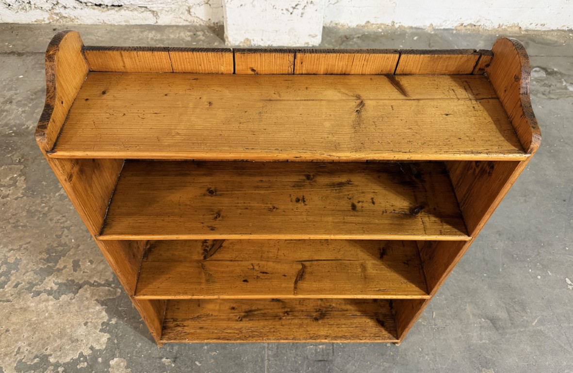 Antique Rustic Pine Open Bookcase with Plank Back Antique Rustic Pine Open Bookcase with Plank Back