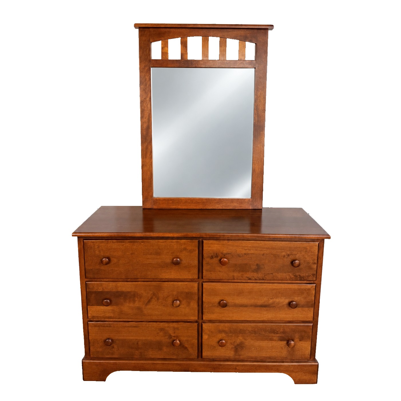 Cherry Six-Drawer Dresser with Arched Mirror Cherry Six-Drawer Dresser with Arched Mirror