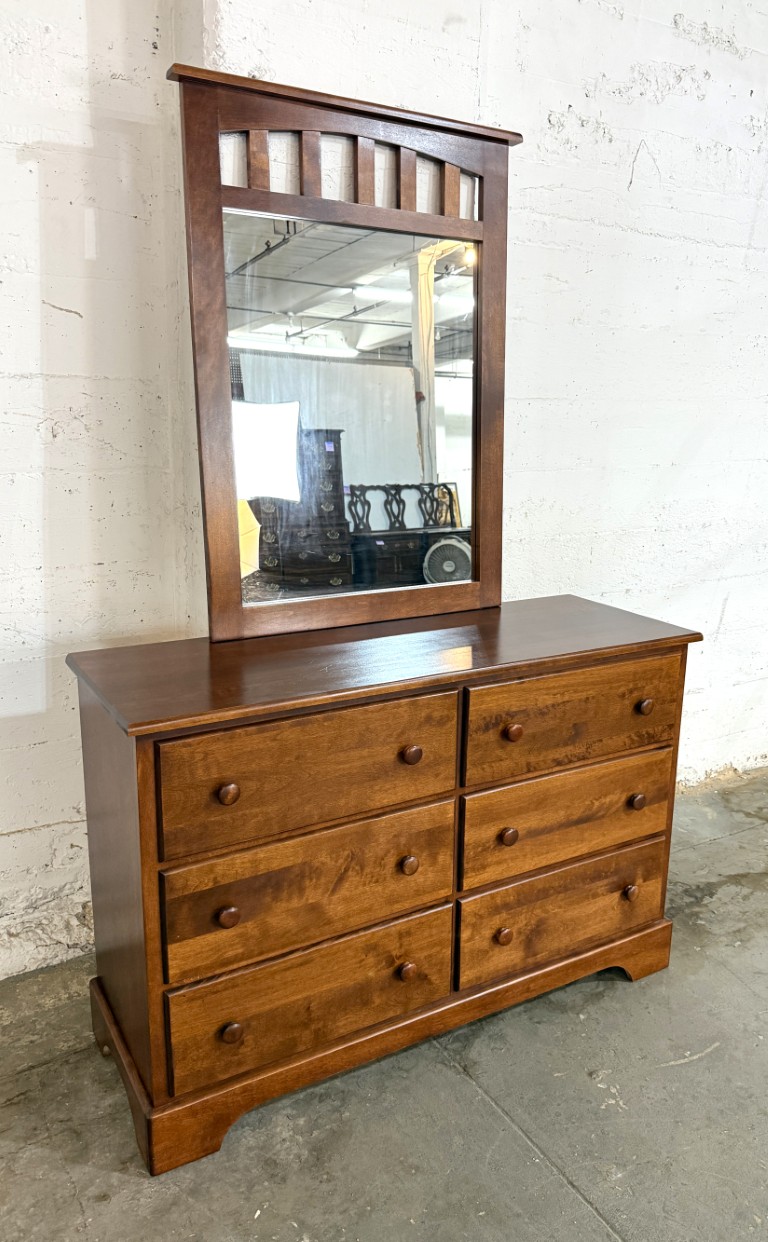 Cherry Six-Drawer Dresser with Arched Mirror Cherry Six-Drawer Dresser with Arched Mirror