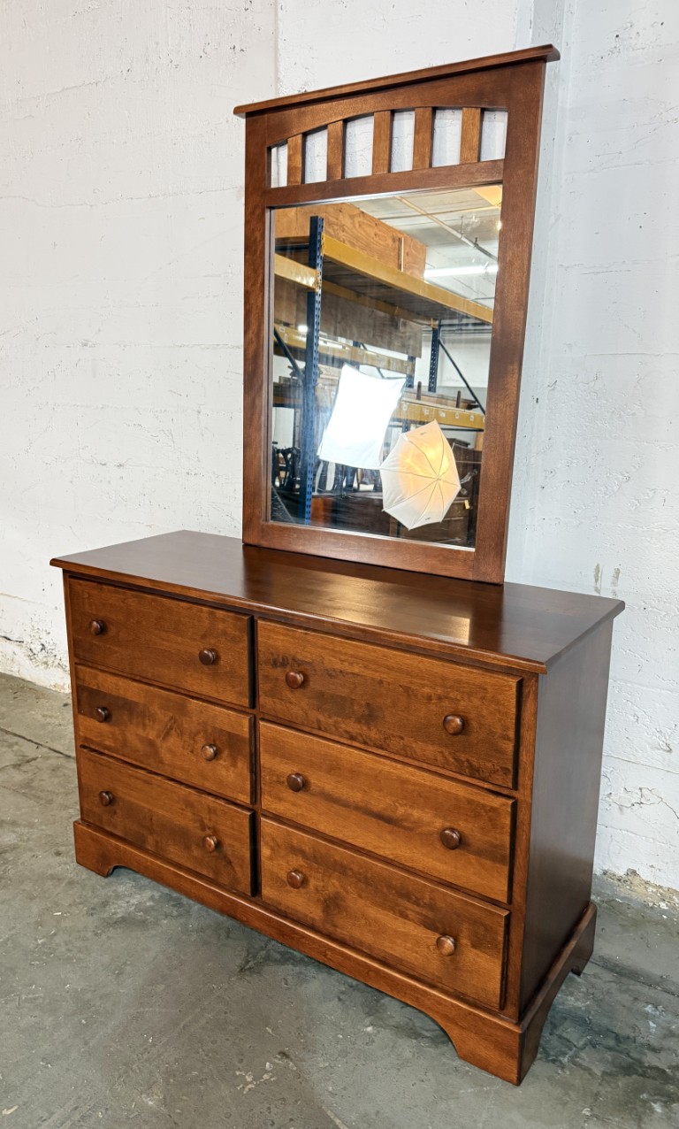 Cherry Six-Drawer Dresser with Arched Mirror Cherry Six-Drawer Dresser with Arched Mirror
