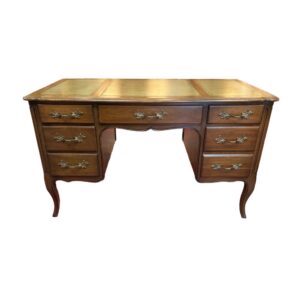 Vintage French Provencial Cherry Desk with Green Leather Top by Townsend