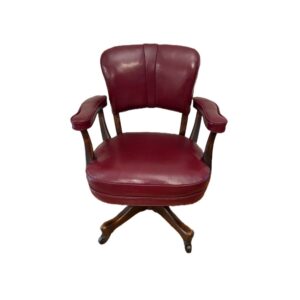 Vintage Red Leather and Mahogany Adjustable Swivel Desk Chair