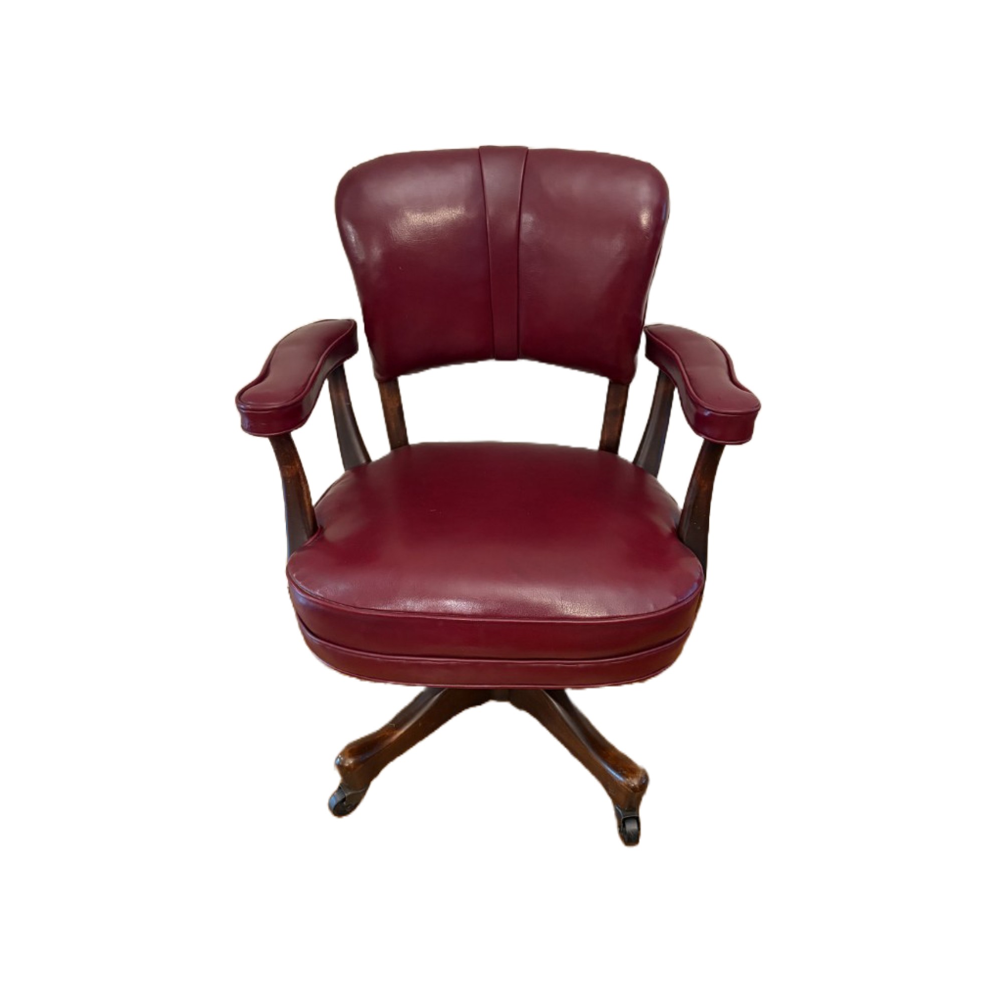 Vintage Red Leather and Mahogany Adjustable Swivel Desk Chair Vintage Red Leather and Mahogany Adjustable Swivel Desk Chair