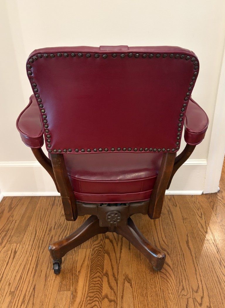 Vintage Red Leather and Mahogany Adjustable Swivel Desk Chair Vintage Red Leather and Mahogany Adjustable Swivel Desk Chair