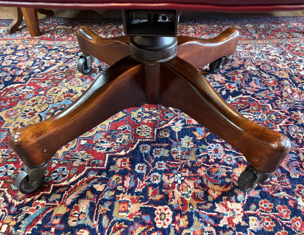 Vintage Red Leather and Mahogany Adjustable Swivel Desk Chair Vintage Red Leather and Mahogany Adjustable Swivel Desk Chair