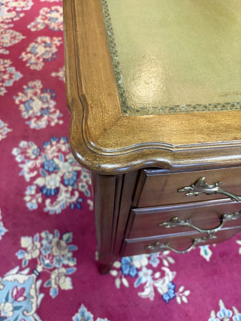 Vintage French Provencial Cherry Desk with Green Leather Top by Townsend Vintage French Provencial Cherry Desk with Green Leather Top by Townsend